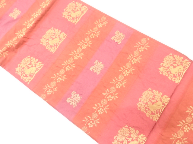 横段に兎・松竹梅模様織り出し　袋帯